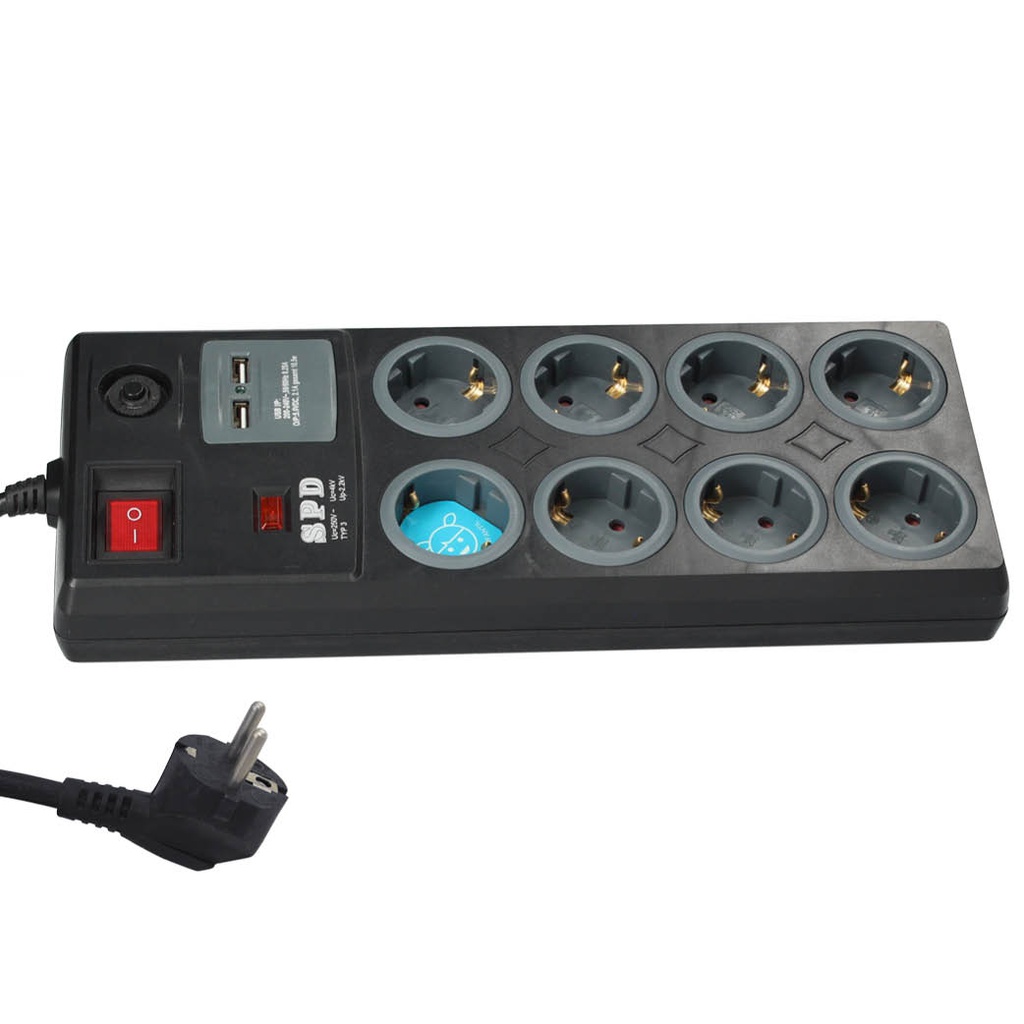 Base multiple 8T + 2 USB + Int. (3x1.5mm) 1,4M
