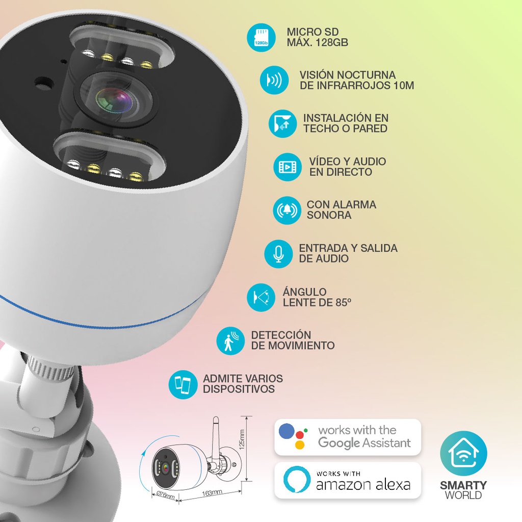 Cámara exterior inteligente visión nocturna a color 1080p - 2MP