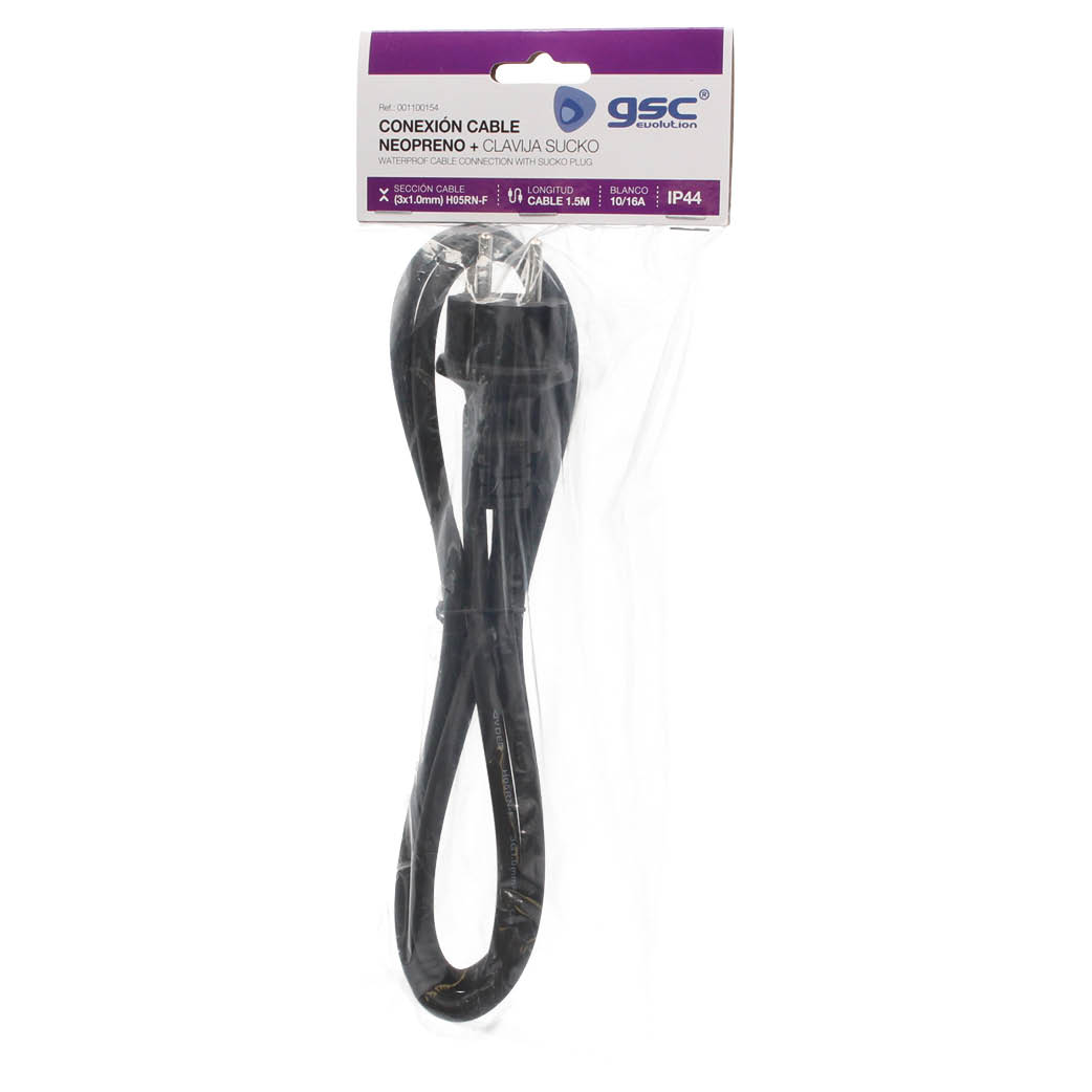 Conexion cable PVC + sucko (3x1.0mm) 1,5M Negro