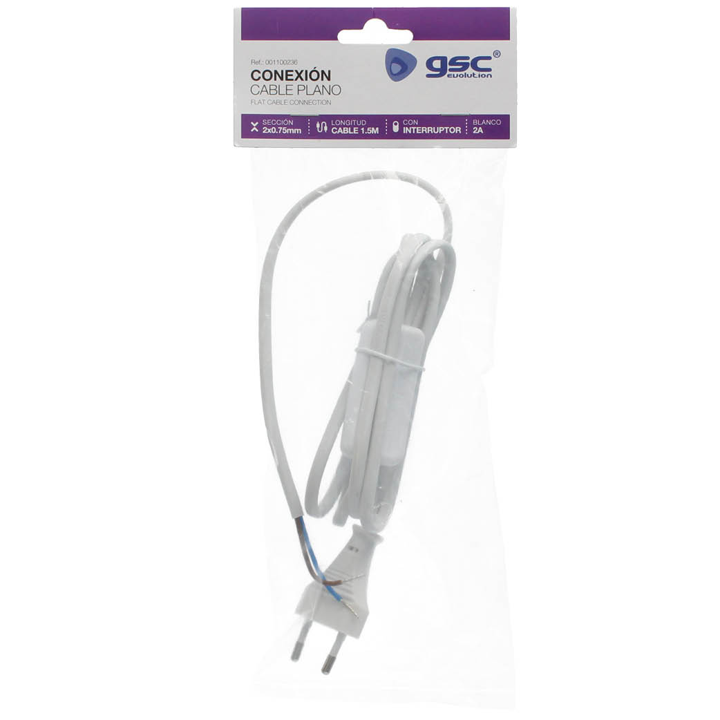 Conexion cable plano + Int. (2x0.75mm) 1,5M Blanco