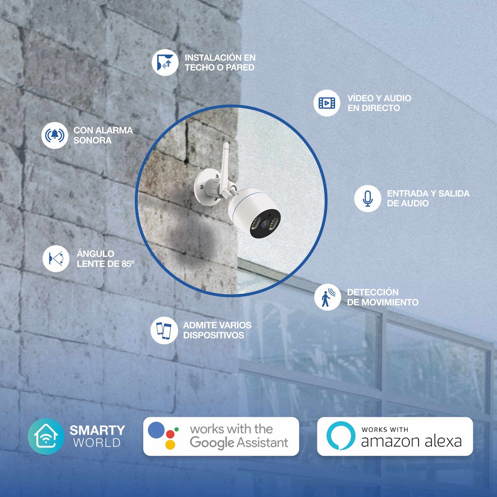 Cámara exterior inteligente visión nocturna a color 1080p - 2MP