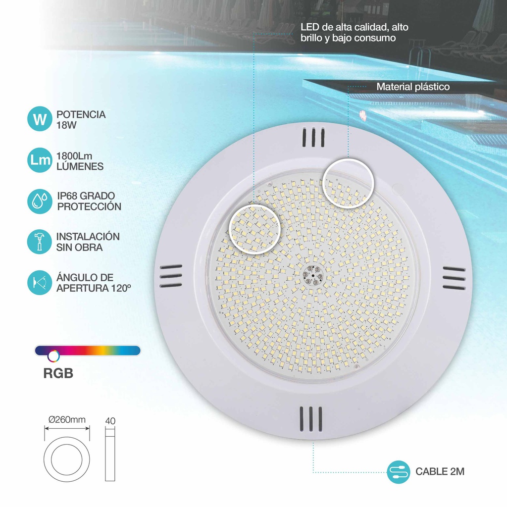 Proyector LED Kanda para piscina 18W RGB