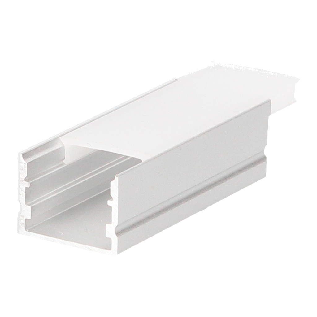 Perfil aluminio traslúcido superficie 2M para tiras LED hasta 15mm