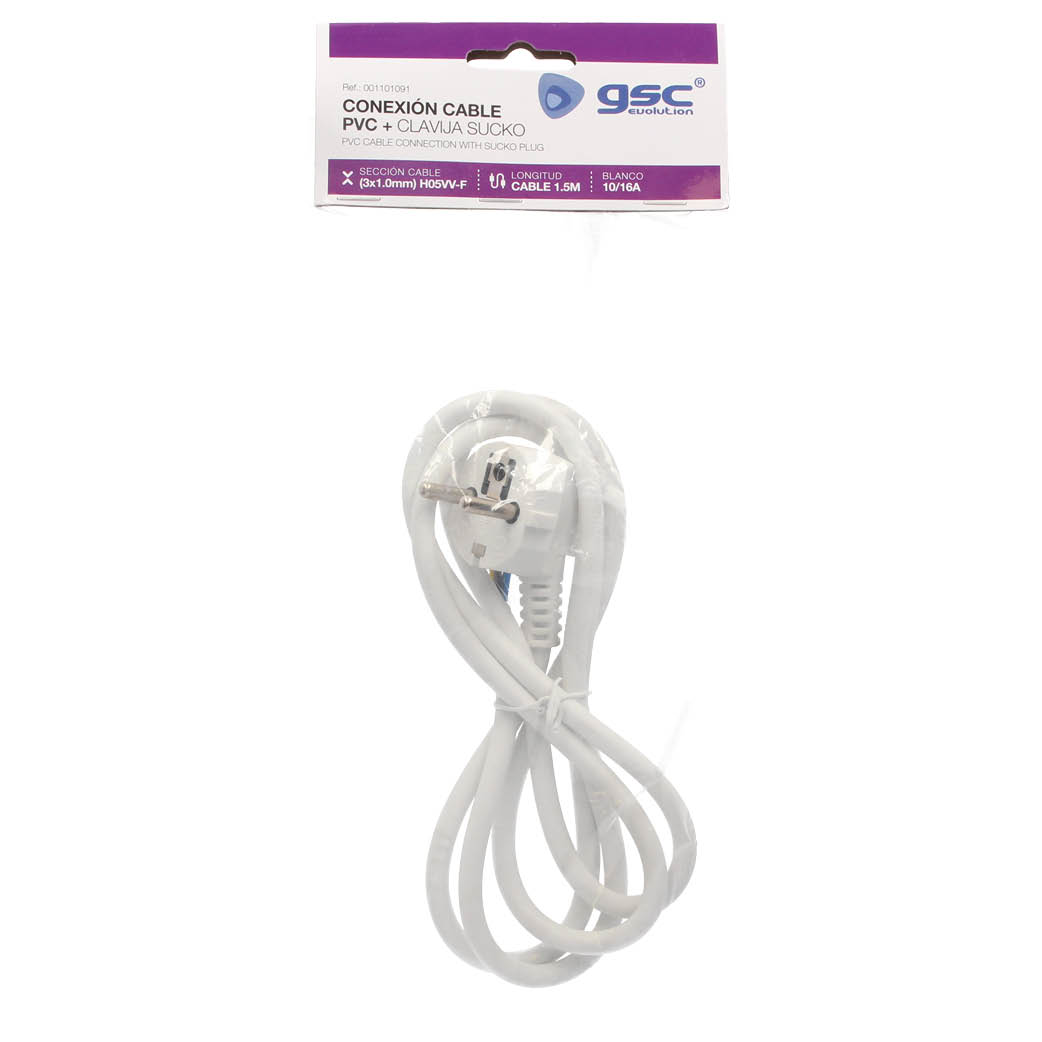 Conexion cable PVC + sucko (3x1.0mm) 1,5M Blanco
