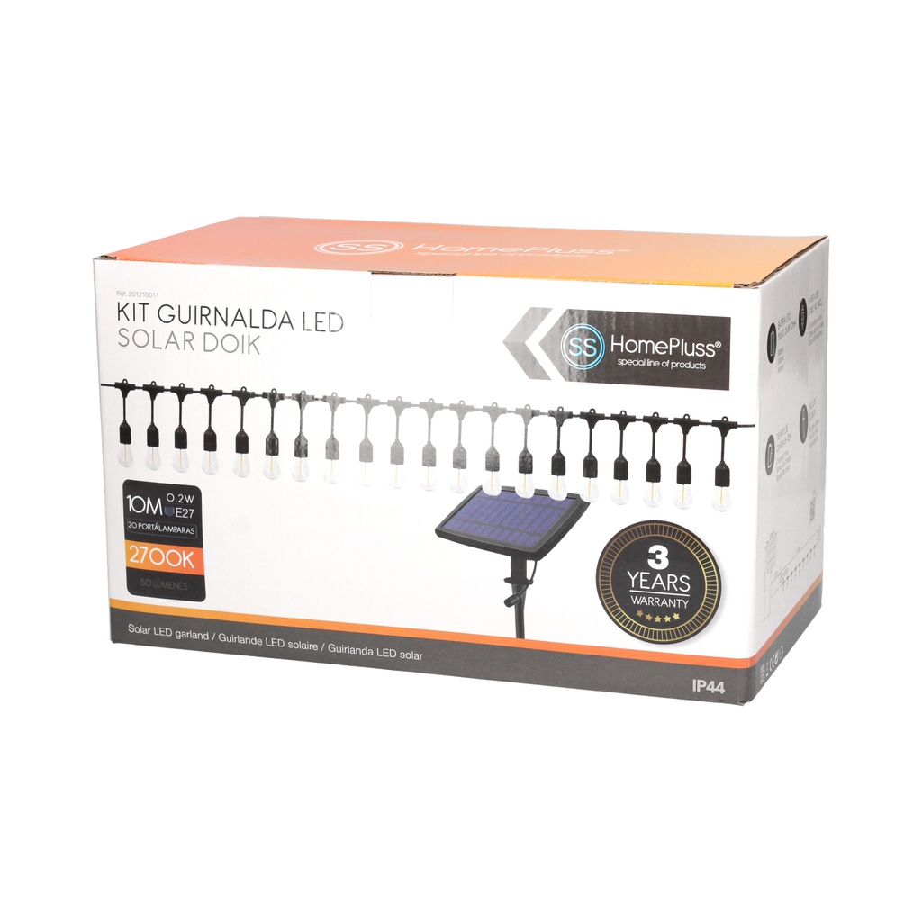 Kit guirnalda decorativa solar Doik 10M 20 portalámparas IP65