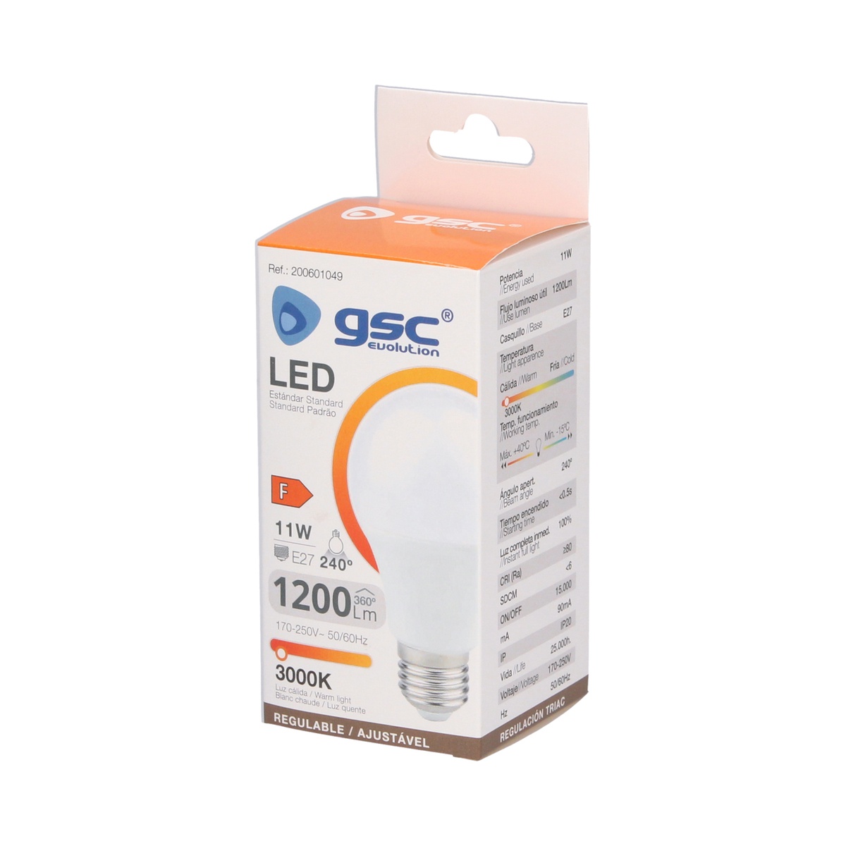 Lámpara LED estándar 11W E27 3000K regulable