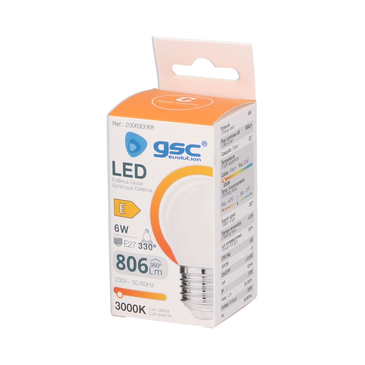 Lámpara LED esférica Serie Cristal 6W E27 3000K