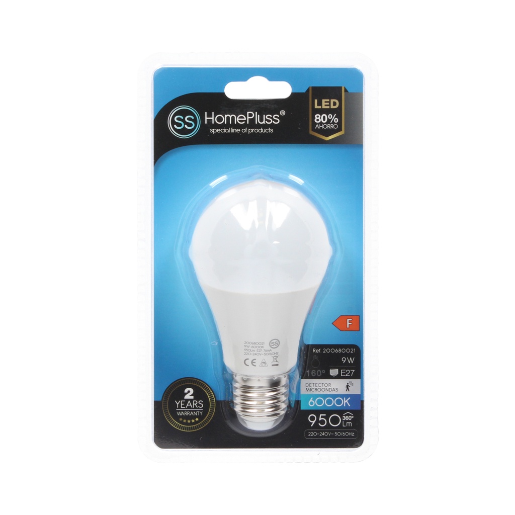 Lámpara LED estándar con sensor movimiento 9W E27 6000K - 8u caja exp