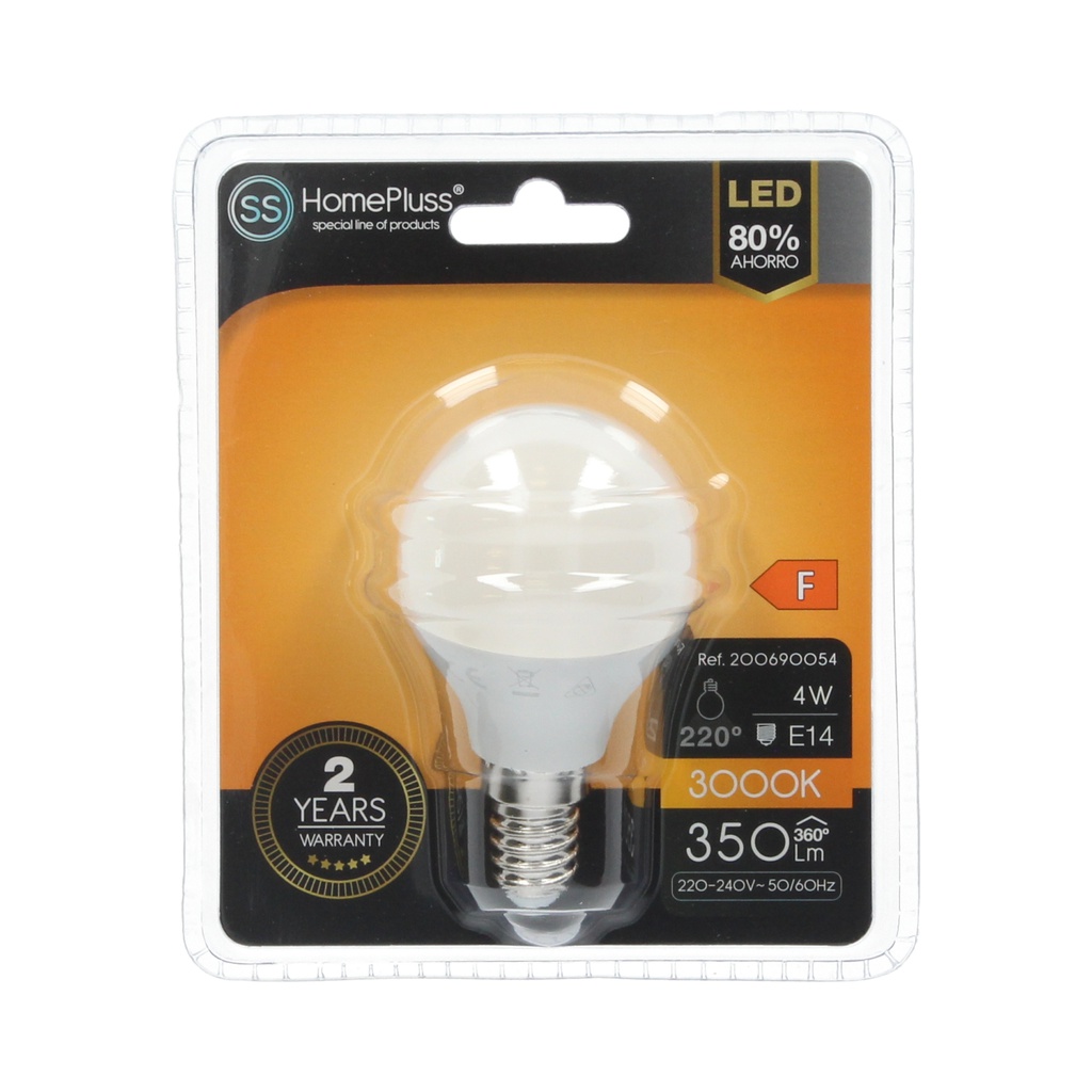 Lampara esferica 4W E14 3000K - 12u caja exp