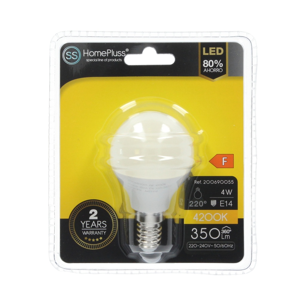 Lampara esferica 4W E14 4200K - 12u caja exp