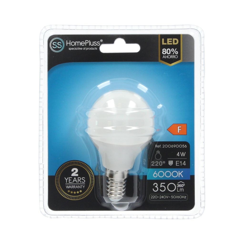 Lampara esferica 4W E14 6000K - 12u caja exp