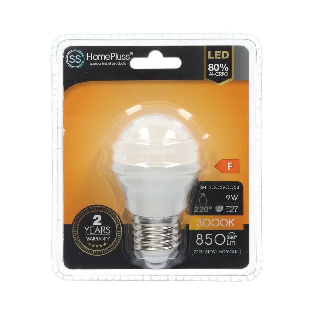 Lámpara LED esférica 9W E27 3000K - 12u caja exp