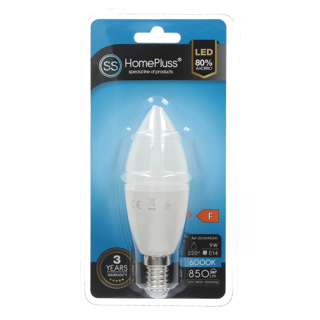 Lampara vela 9W E14 6000K -12u caja exp