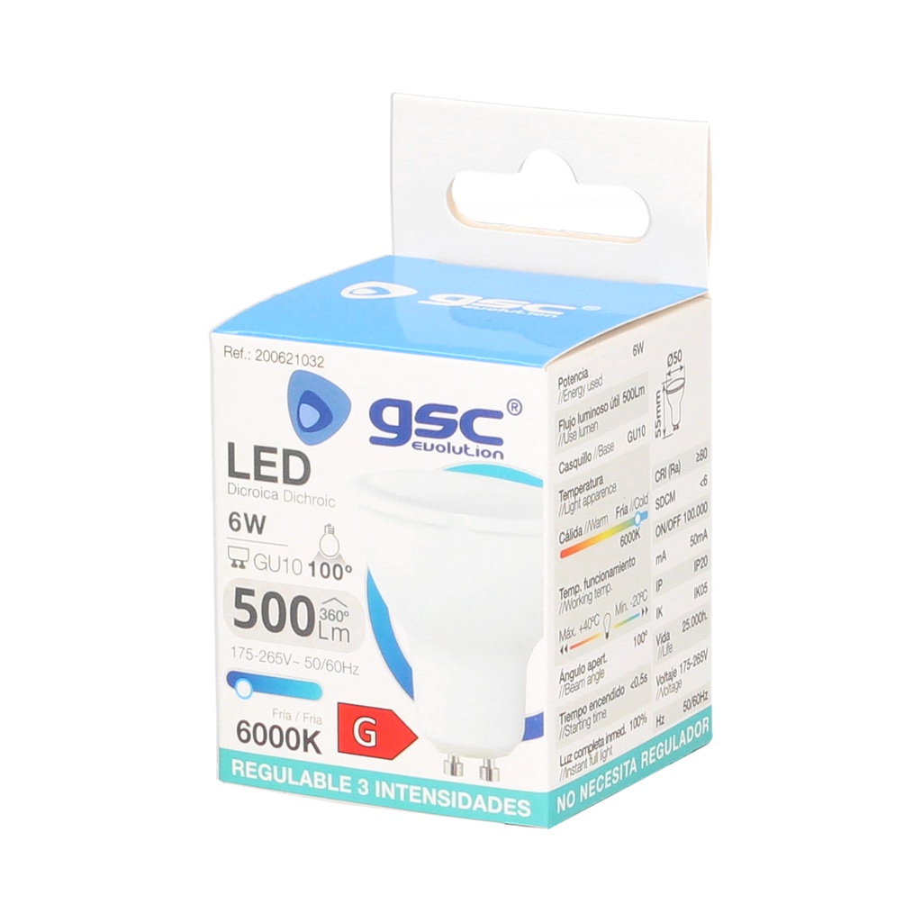 Lámpara LED dicroica 7W GU10 6000K regulable