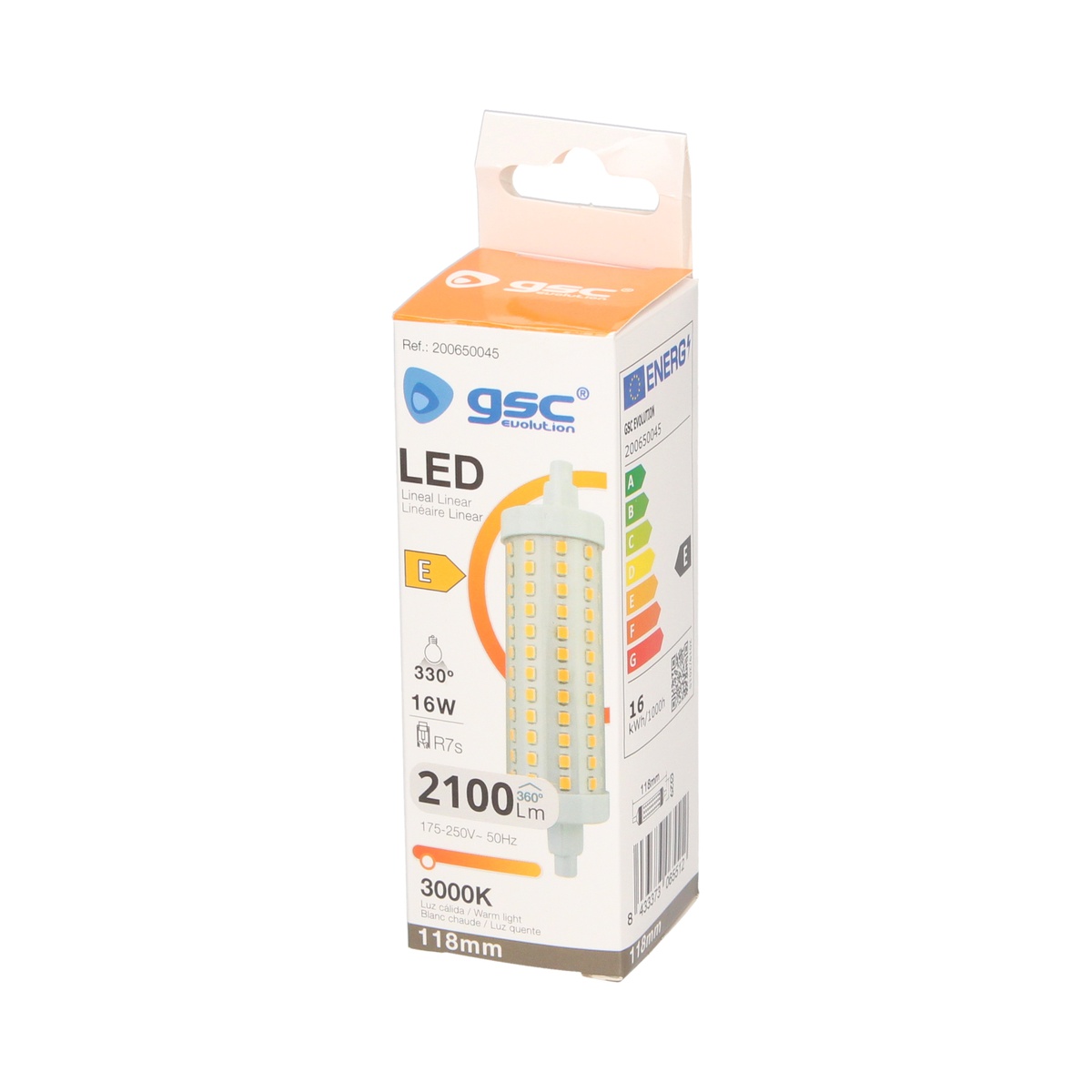 Lámpara lineal LED 118mm R7s 16W 3000K