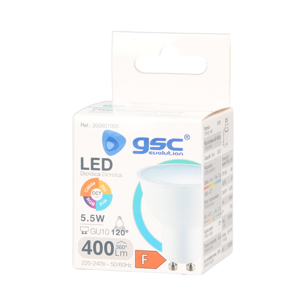 Lámpara LED dicroica inteligente 5,5W GU10 RGB + CTT regulable