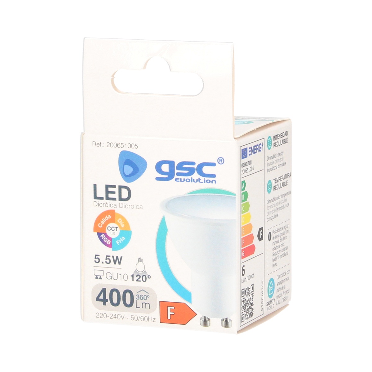 Lámpara LED dicroica inteligente 5,5W GU10 RGB + CTT regulable