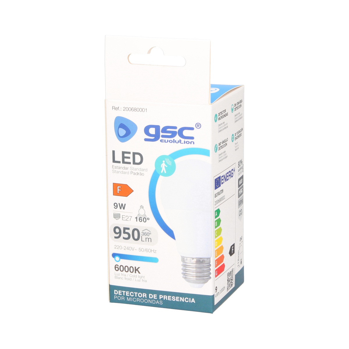 Lámpara LED estándar con sensor presencia 9W E27 6000K