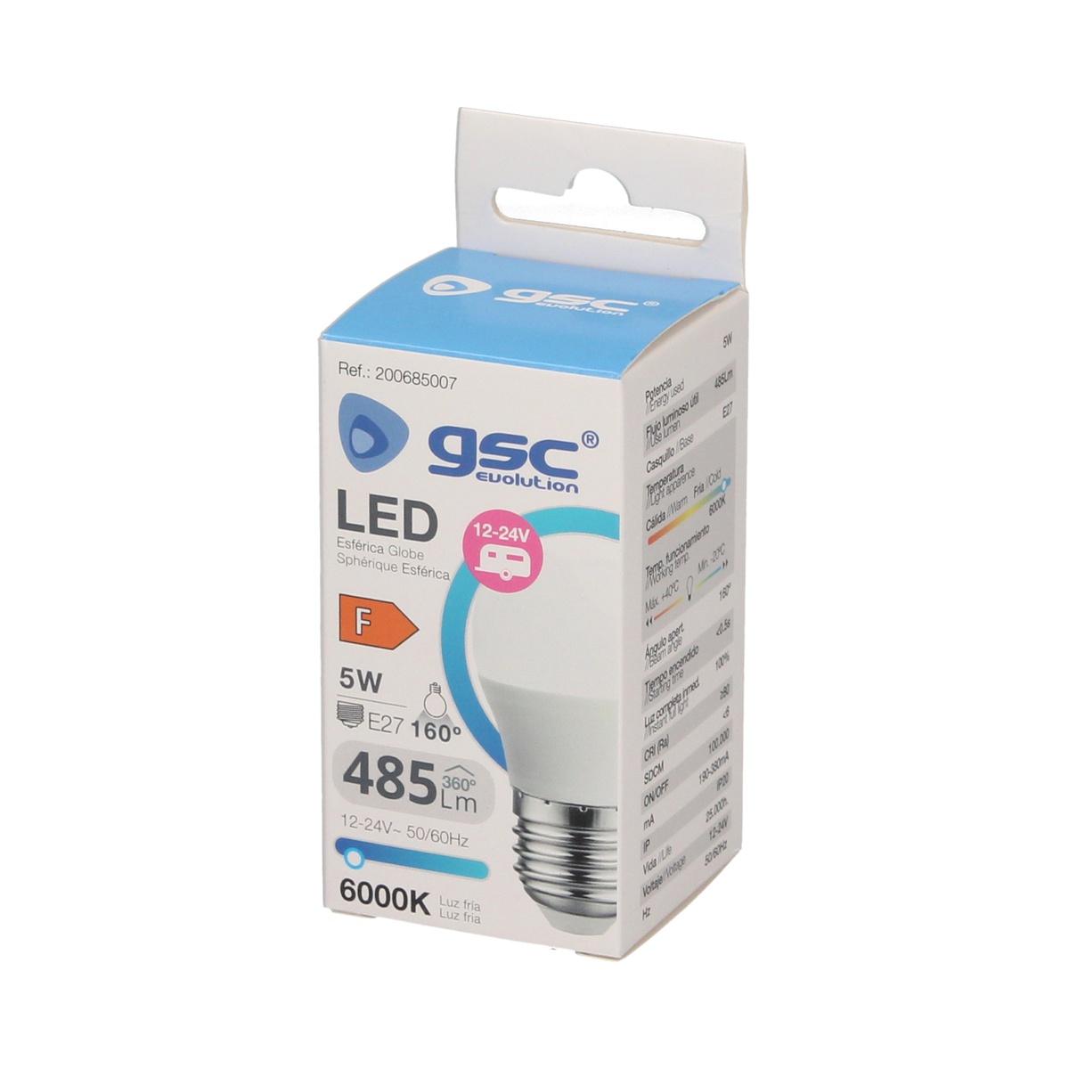 Lámpara LED esférica 5W E27 6000K 12 - 24V