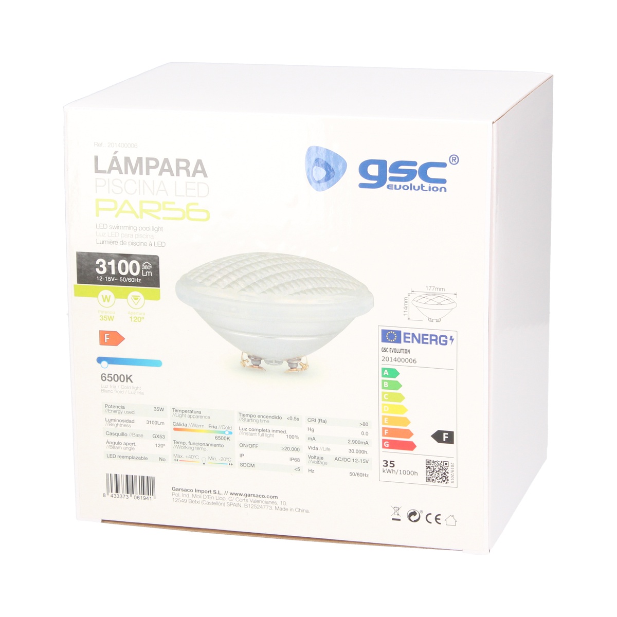 Lámpara LED piscina PAR56 35W GX53 6500K