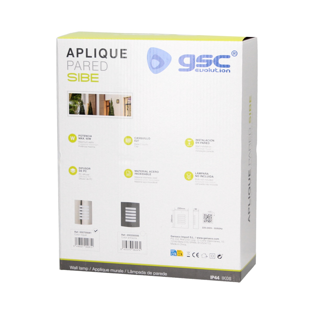 Aplique pared Sibe E27 Máx. 60W Níquel