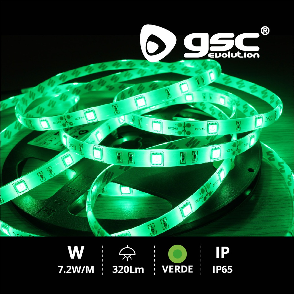 Rollo 5M LED SMD5050 (7.2W) Verde IP65 24V