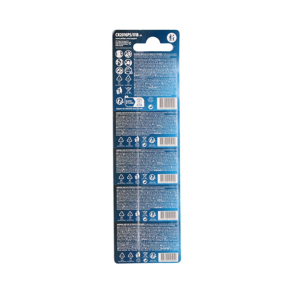 Blister 5 Pilas botón litio Philips CR2016