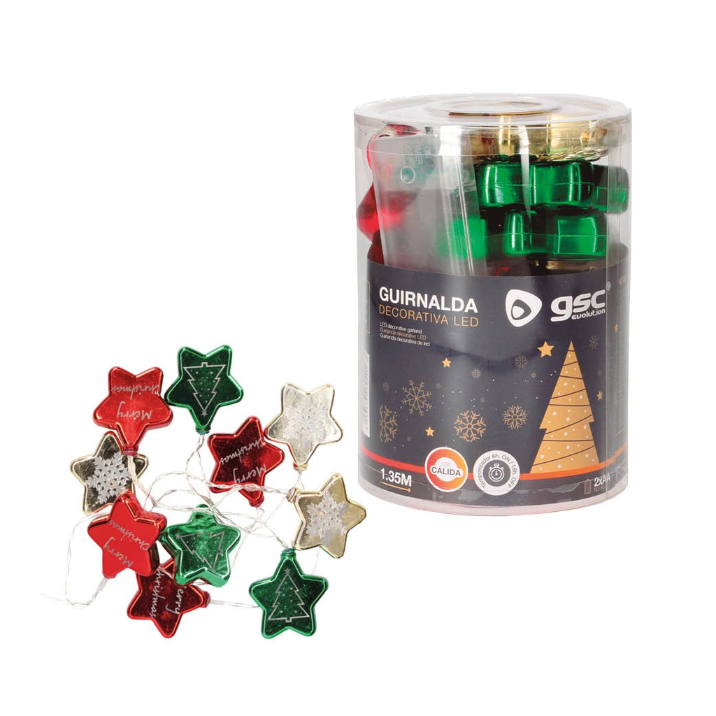 Estrellas LED multicolor 1,35M Luz cálida