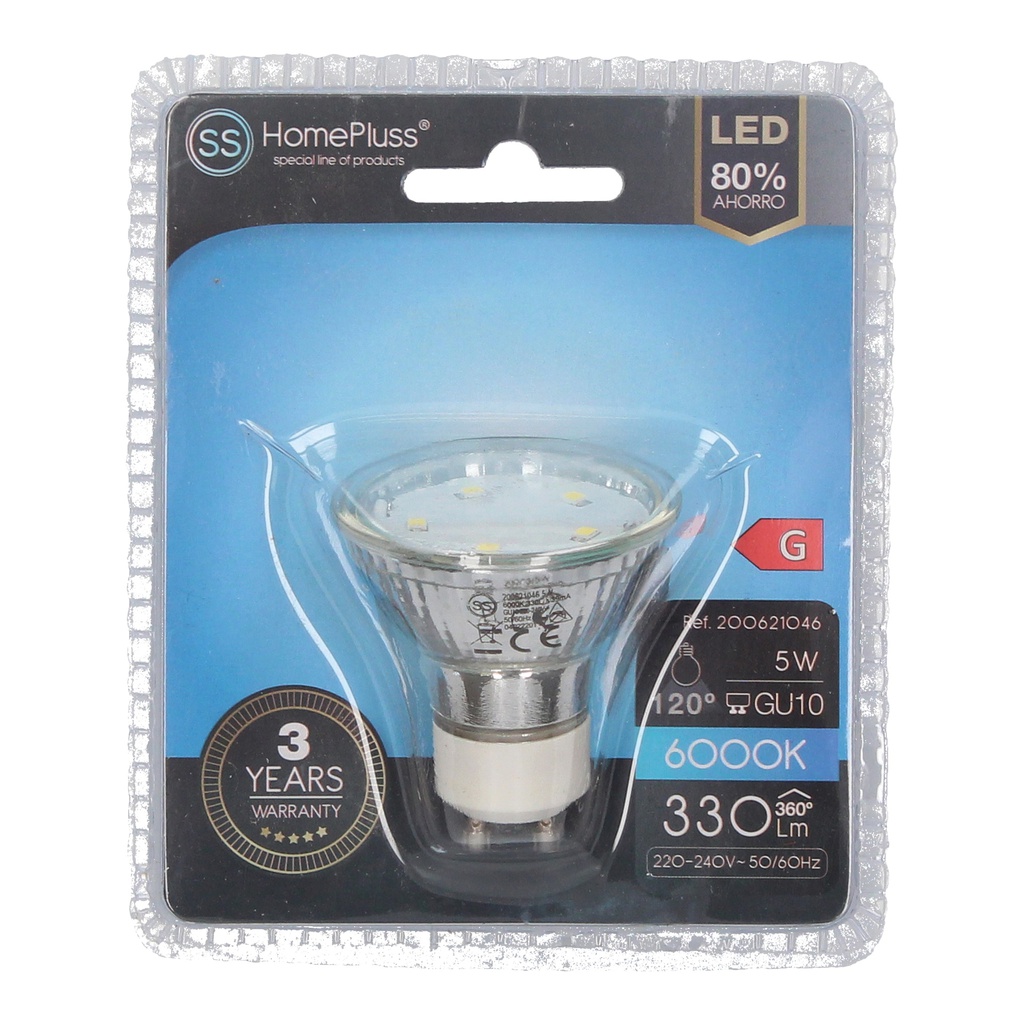 Lámpara LED dicroica cristal 5W GU10 6000K - 12u caja exp