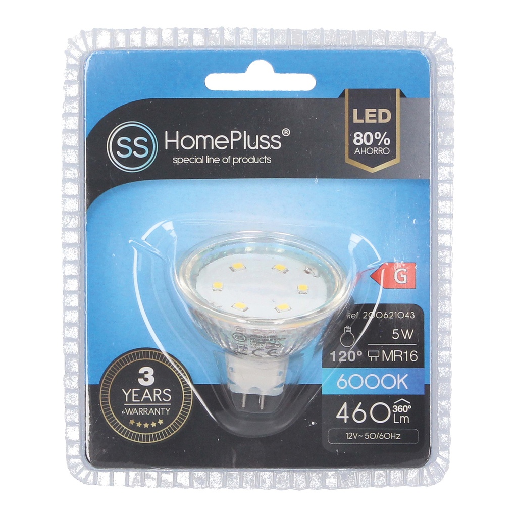 Lámpara LED dicroica cristal 5W MR16 6000K - 12u caja exp
