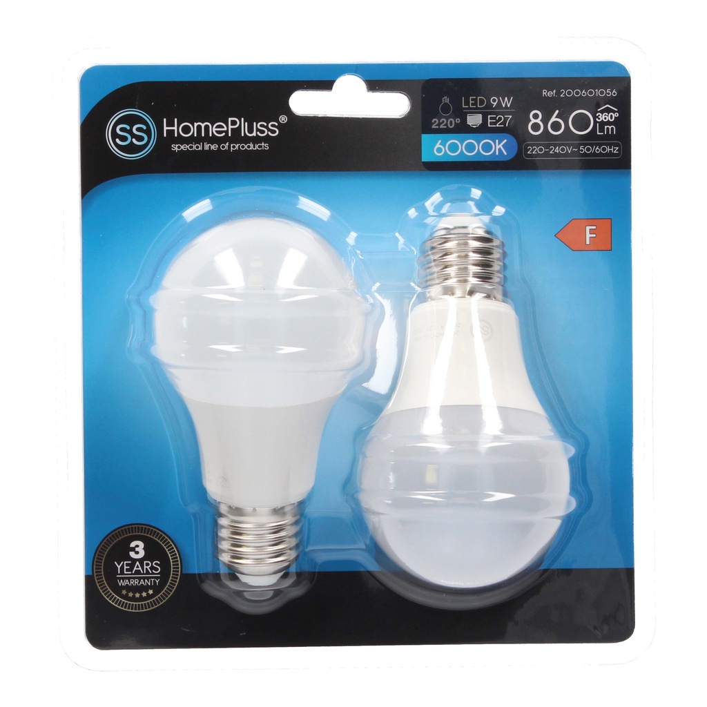 Pack 2 bombillas estandar LED 9W E27 6000K - 8u caja exp