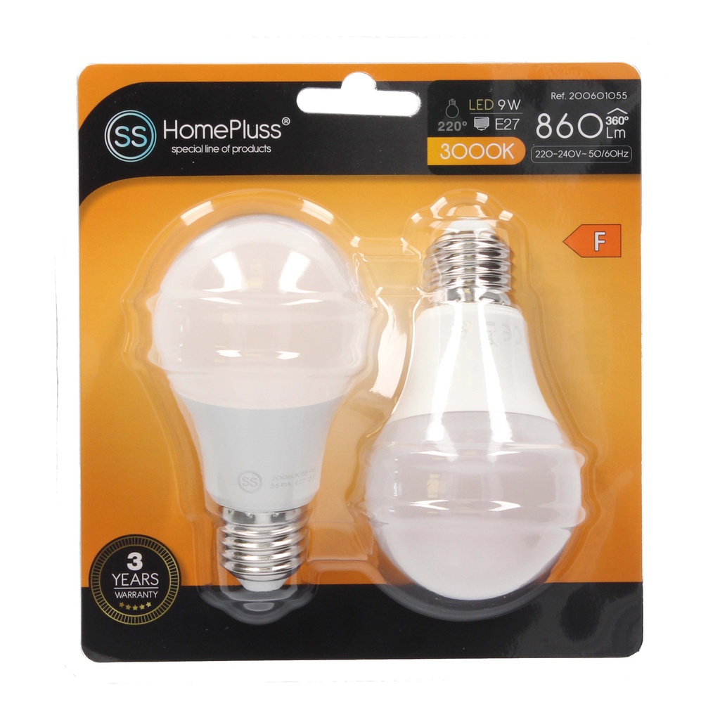 Pack 2 bombillas estandar LED 9W E27 3000K - 8u caja exp