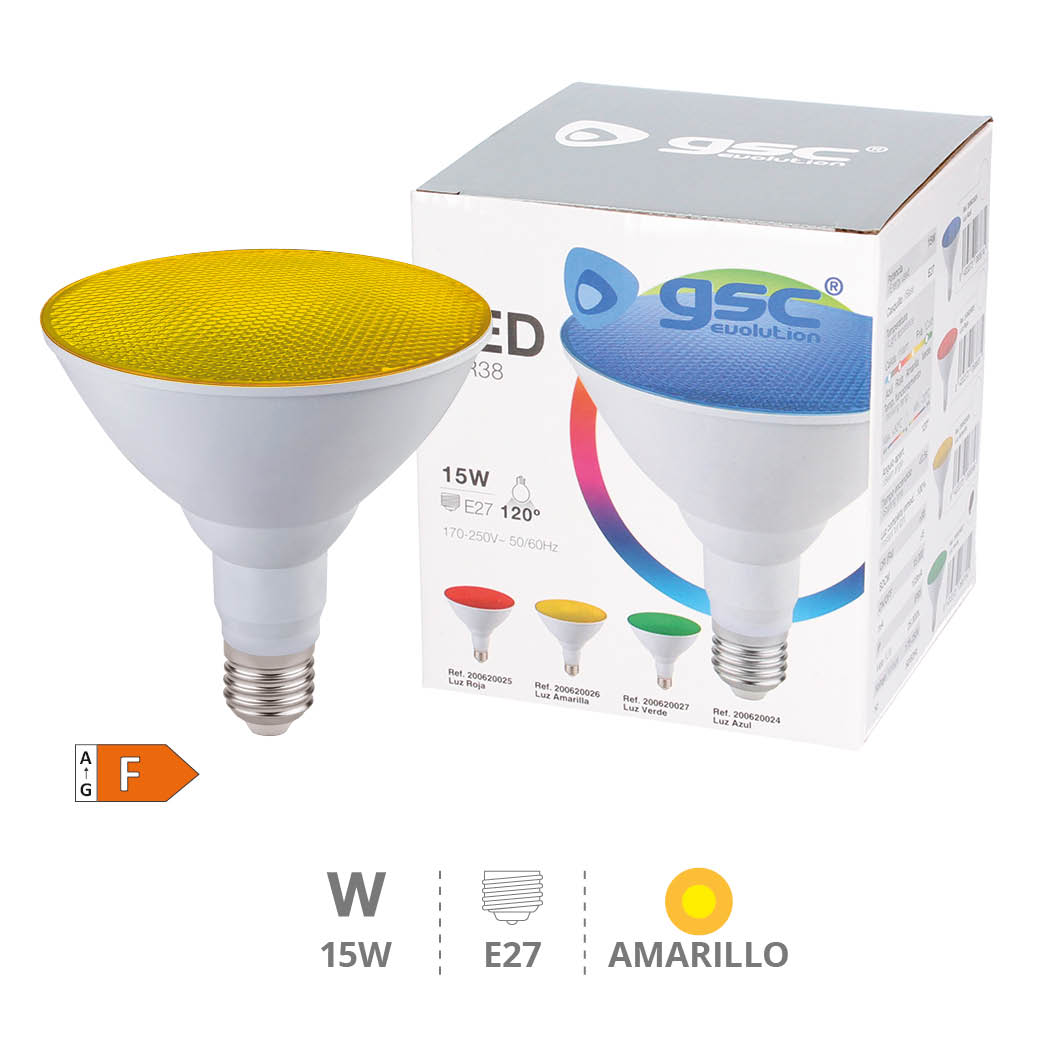 Lámpara LED PAR38 15W E27 Amarillo IP65