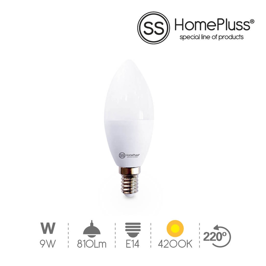 Lampara vela 9W E14 4200K - 12u caja exp