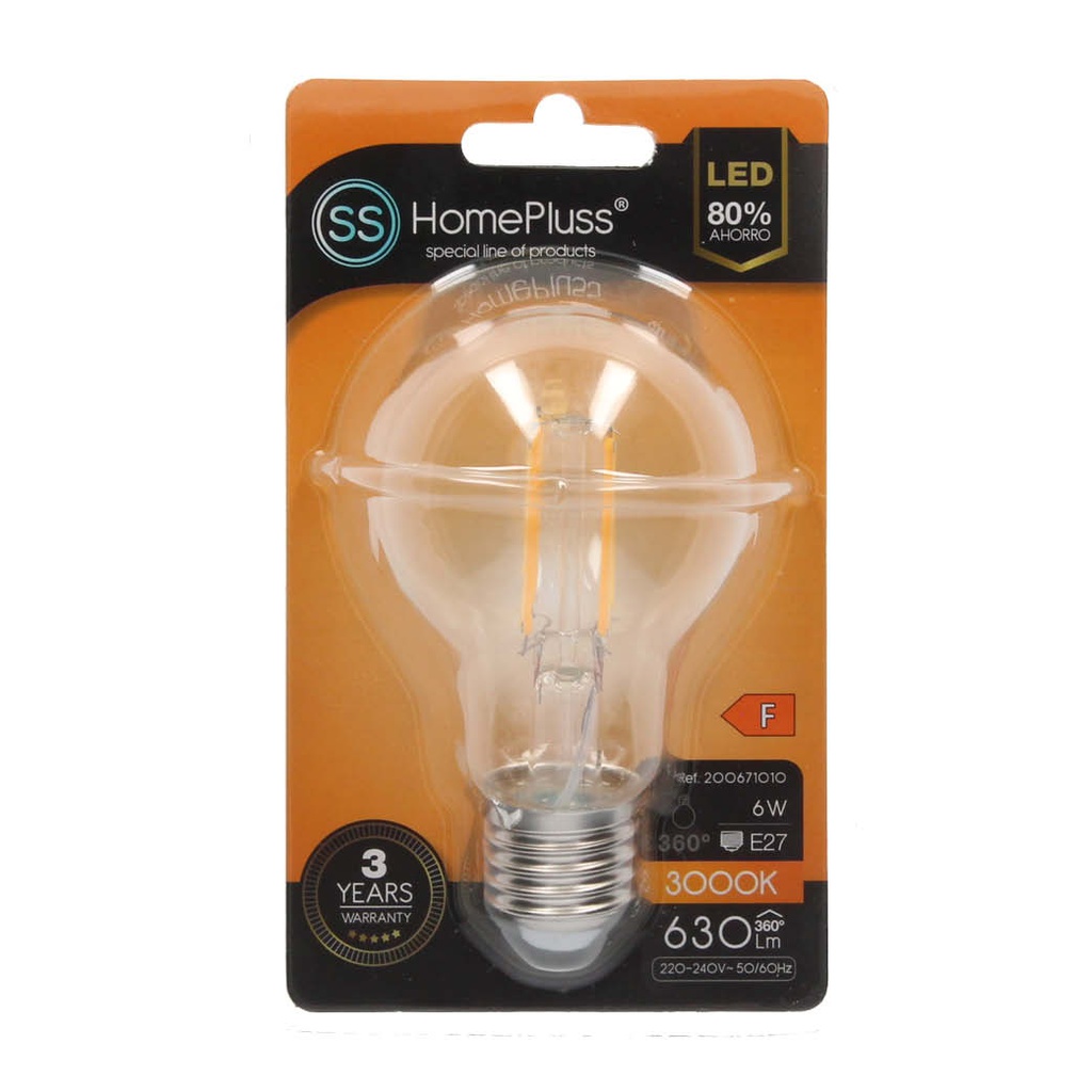 Lámpara LED estándar filamento 6W E27 3000K - 8u caja exp