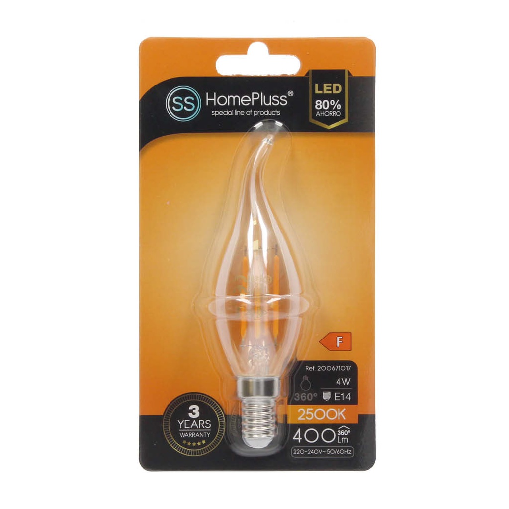 Lámpara LED vela soplo de viento filamento Gold 4W E14 2500K - 12u caja exp
