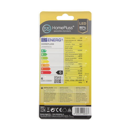 Lámpara LED vela 6W E27 4200K - 12u caja exp