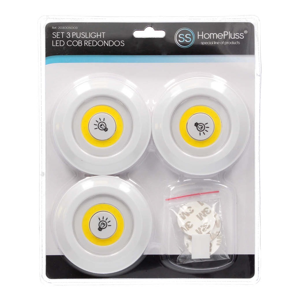 Pack 3 Push-light LED COB redondo 80lm