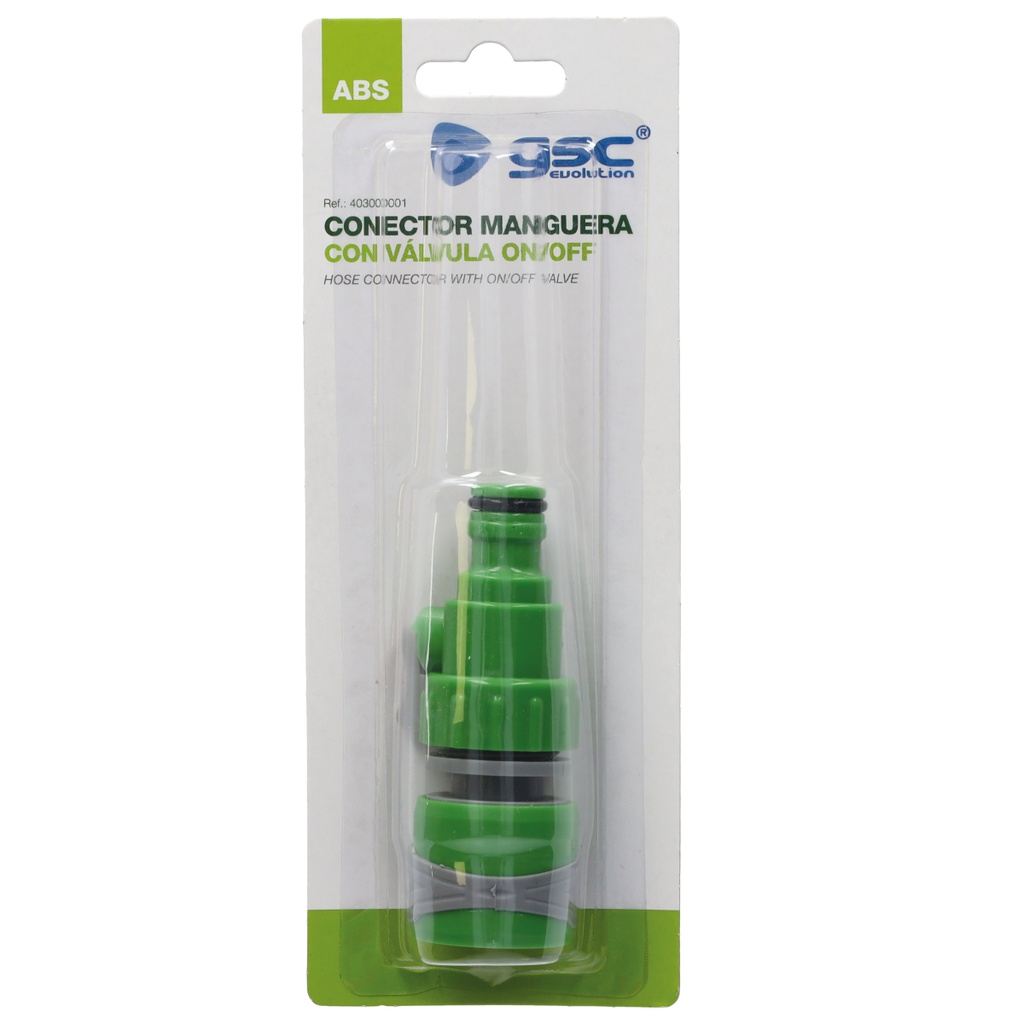 Conector manguera Ø1/2" - Ø3/8" - Ø5/8" - Ø3/4" con válvula ON/OFF
