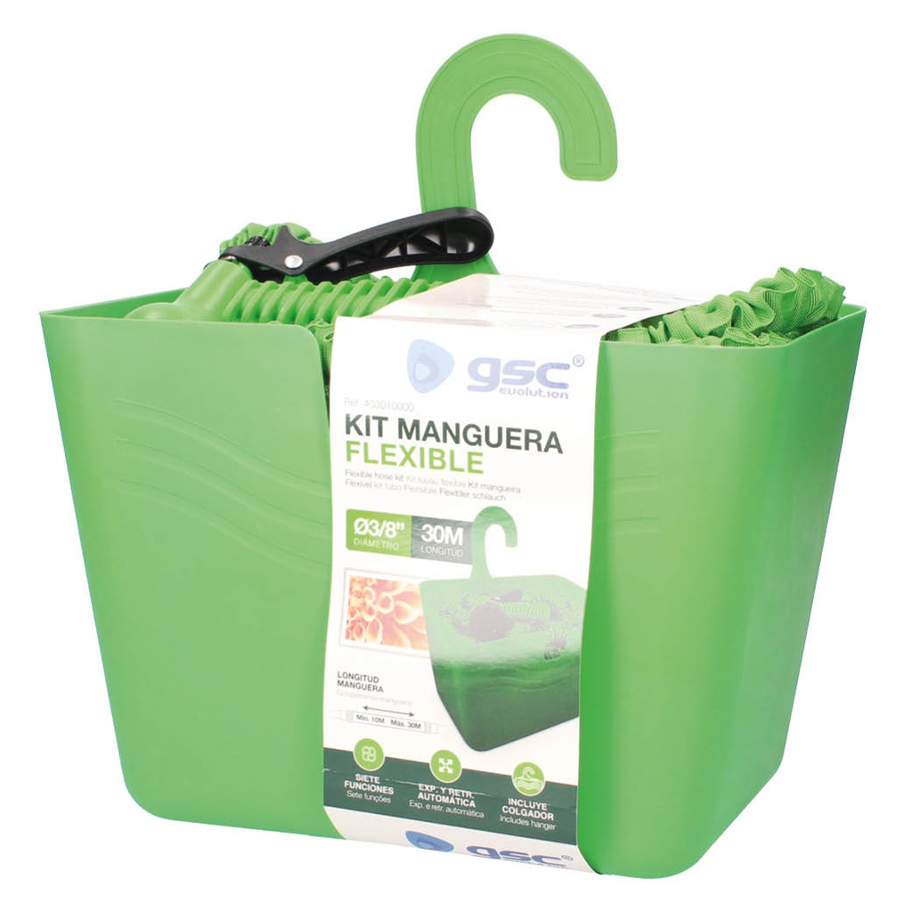 Kit manguera flexible tipo serpiente 10M - 30M + cesta con gancho