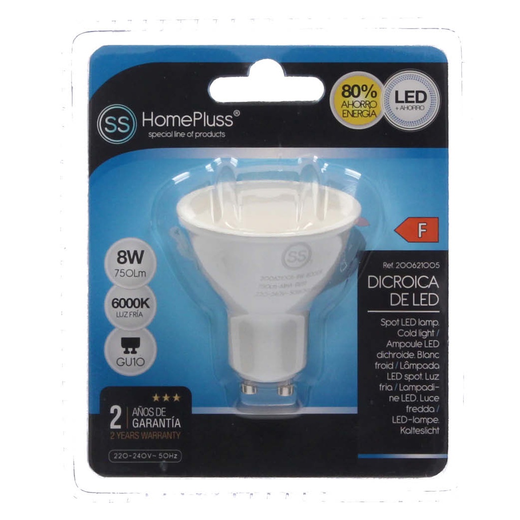 Lámpara LED dicroica 8W GU10 6000K - 12u caja exp