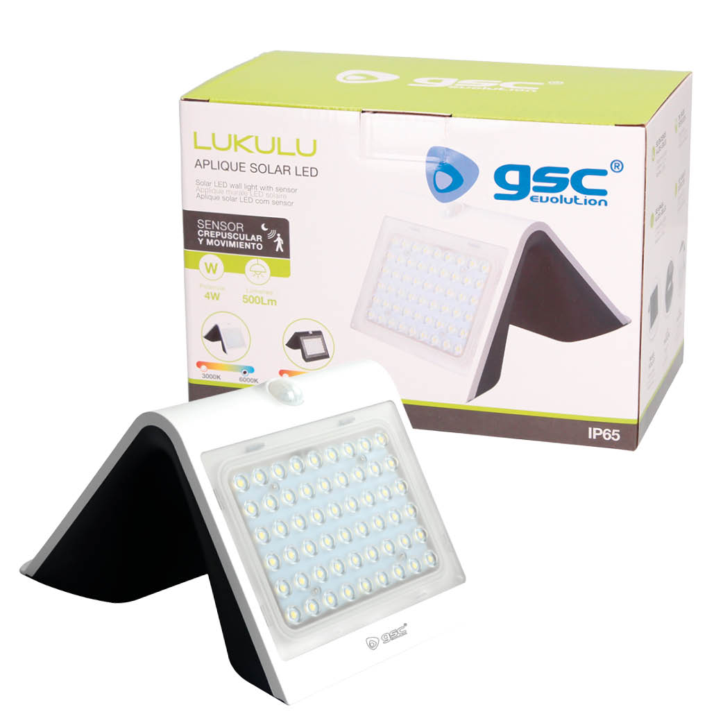 Aplique solar LED Lukulu con sensor de movimiento y crepuscular 4W 6000K Blanco