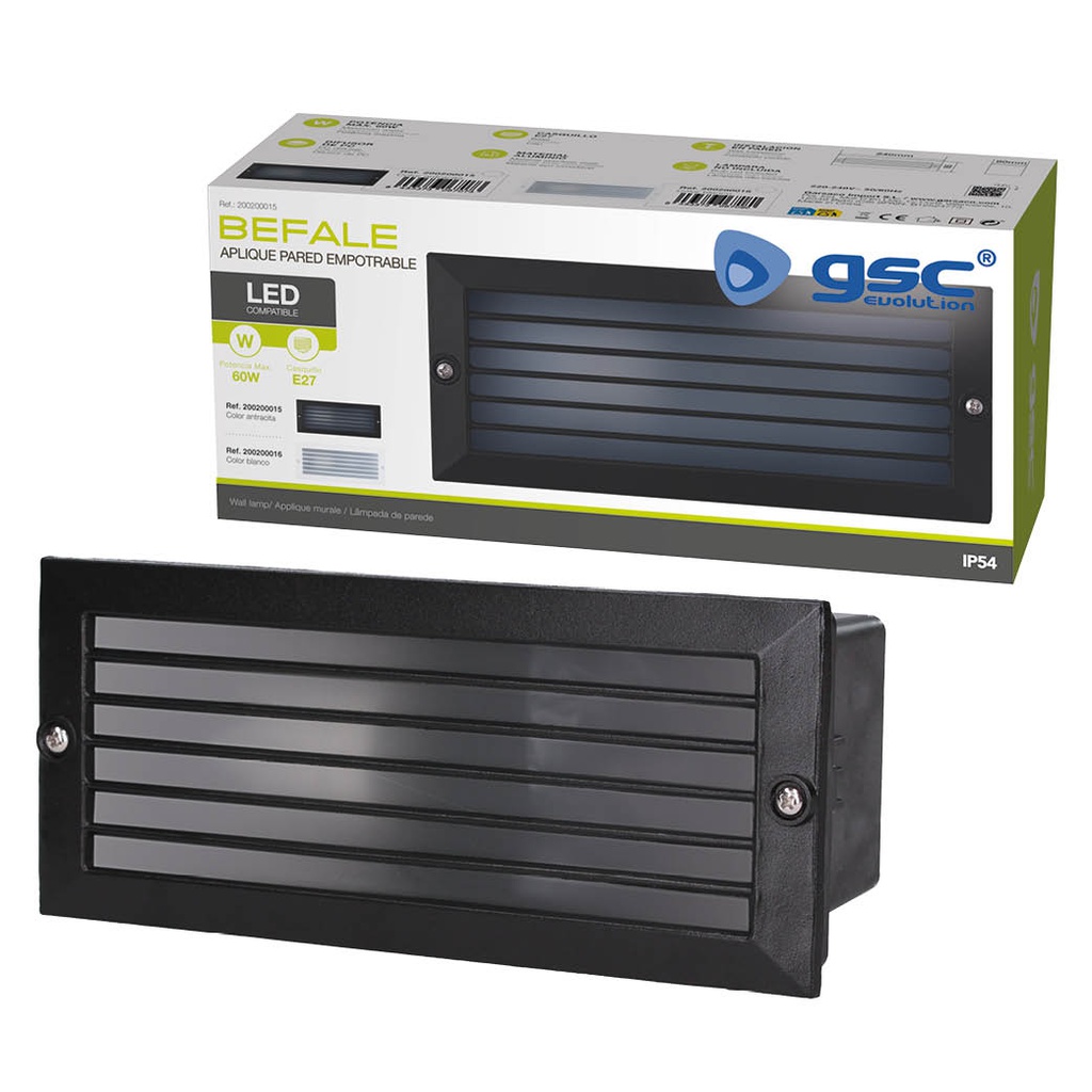 Aplique pared Befale con rejilla E27 Máx. 60W Gris antracita