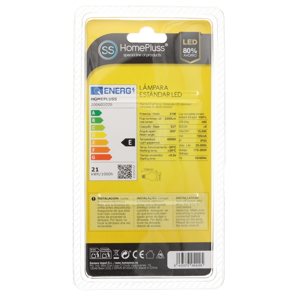 Bombilla LED estándar 21W E27 4200K - 6u caja exp