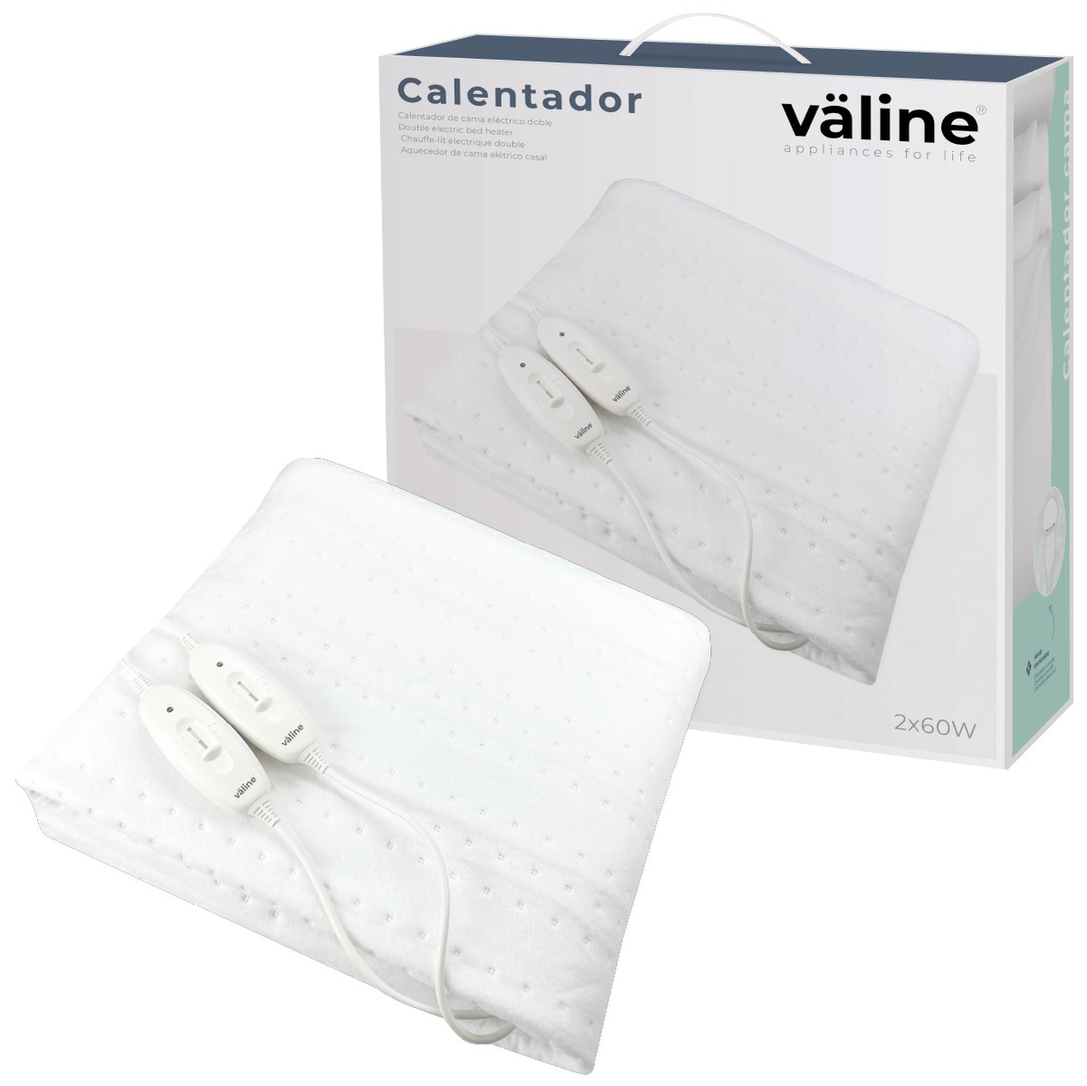 Calentador de cama eléctrico doble 160x140cm 2x60W Blanca