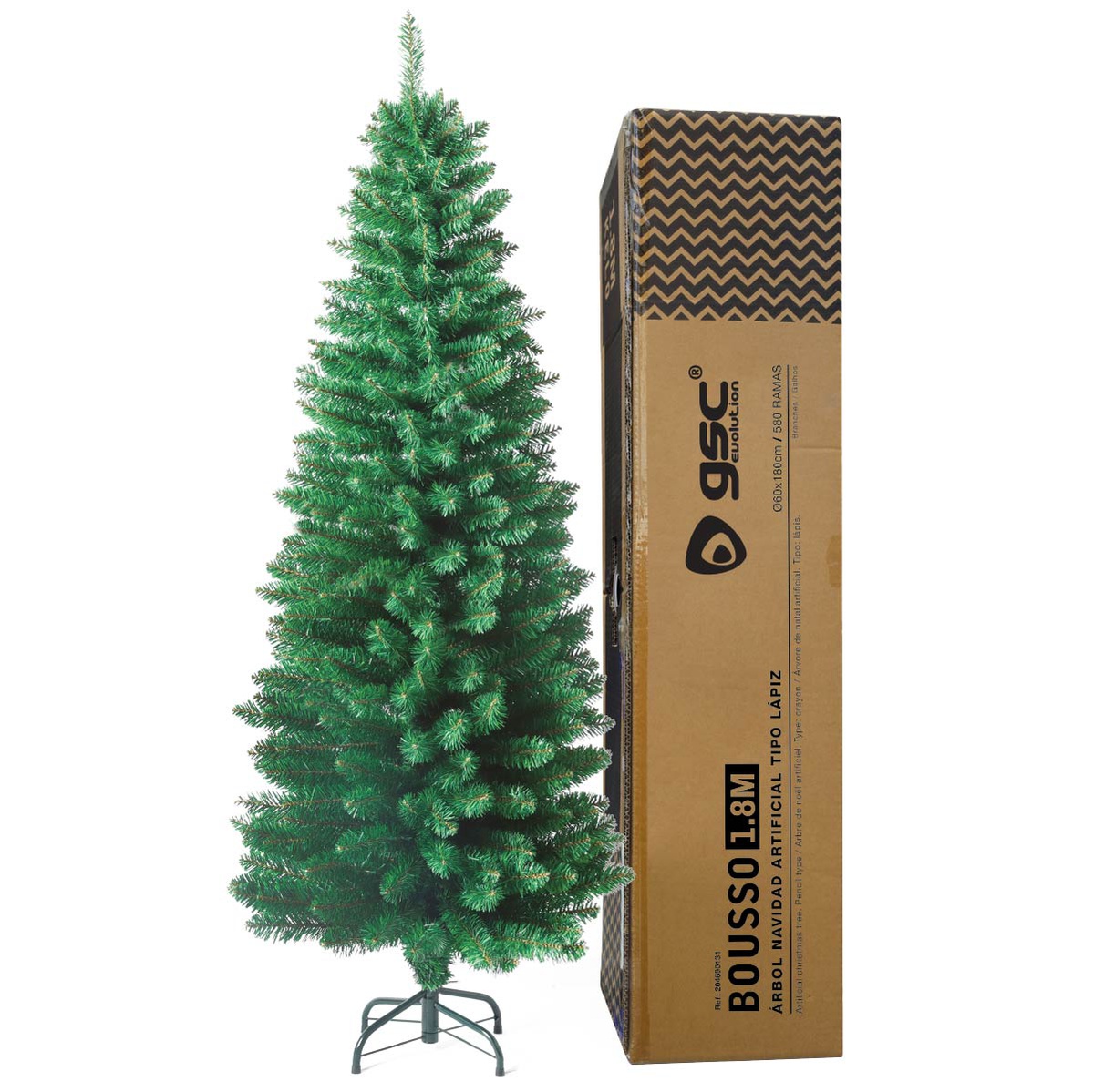 Árbol de navidad artificial tipo lápiz Bousso 1,8M 580 ramas