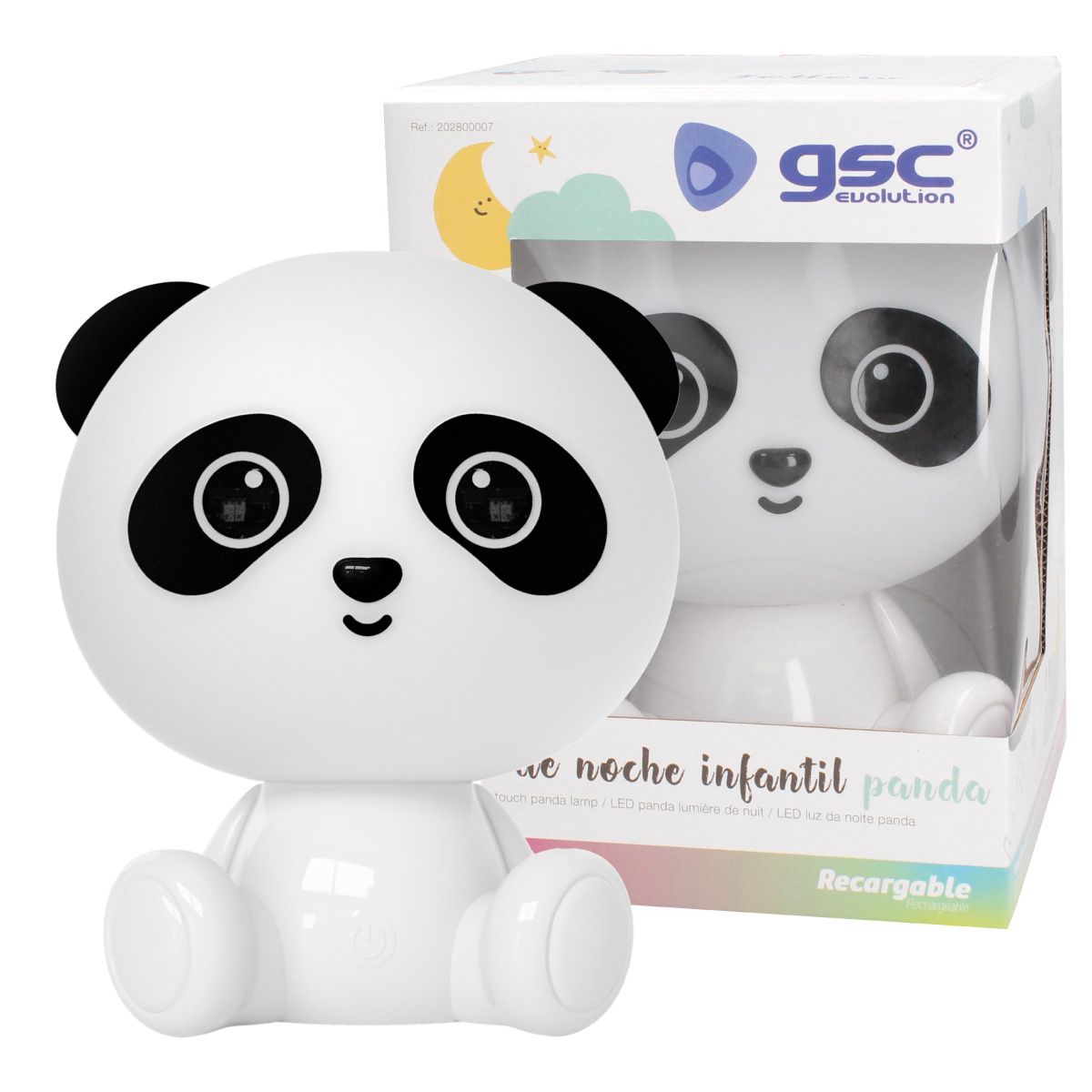 Luz de noche infantil LED Panda 2,5W RGB + luz día batería recargable Blanco