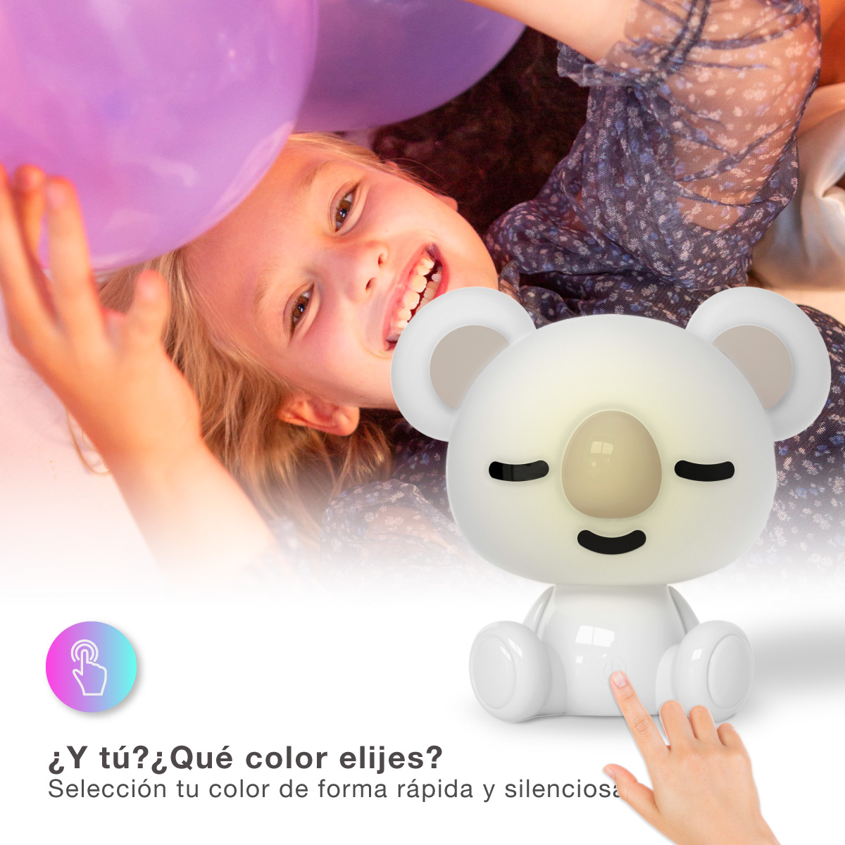 Luz de noche infantil LED Koala 2,5W RGB + luz día batería recargable Blanco
