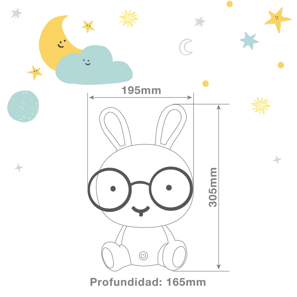 Luz de noche infantil LED Conejito 2,5W RGB + luz día batería recargable Blanco