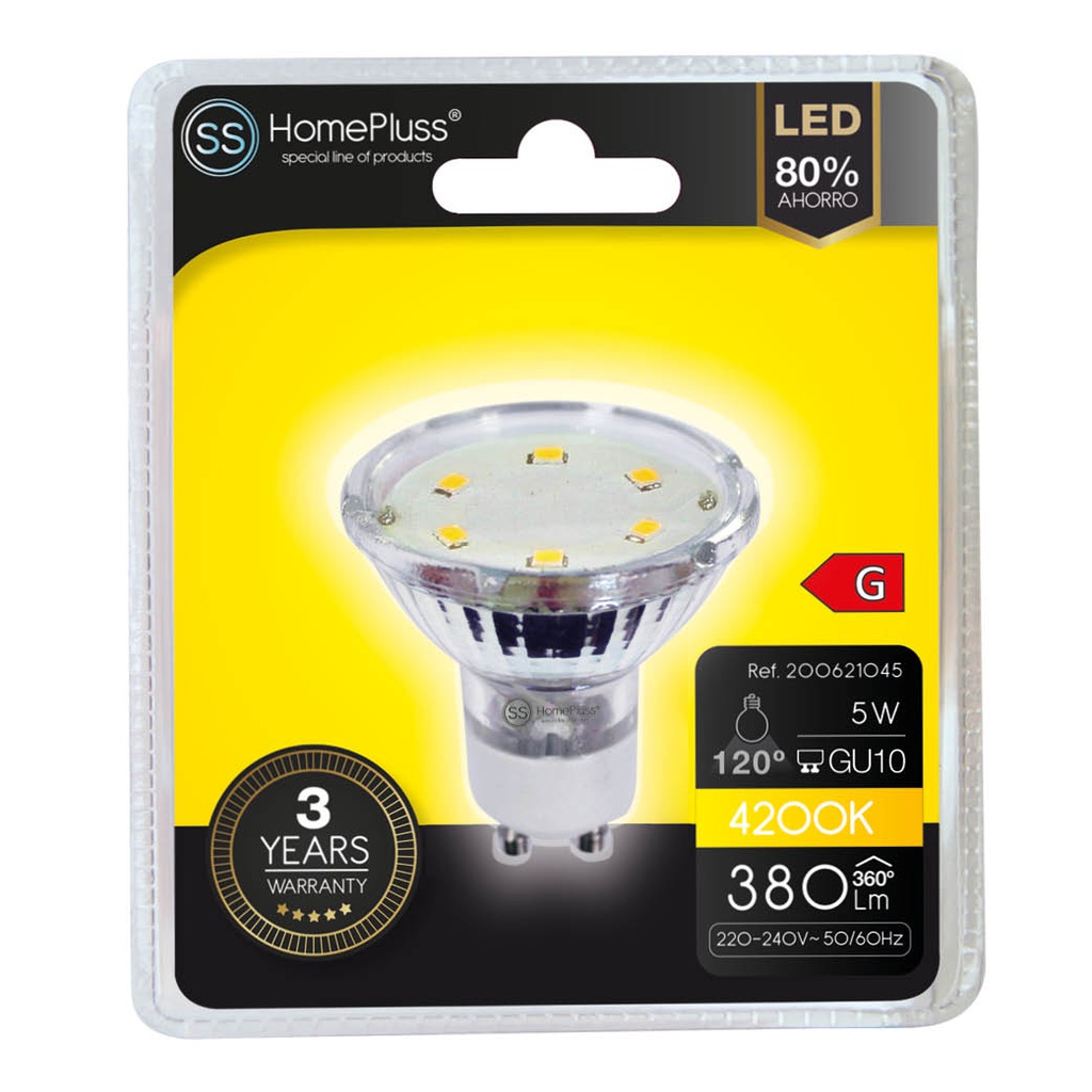 Bombilla LED dicroica cristal 5W GU10 4200K - 12u caja exp